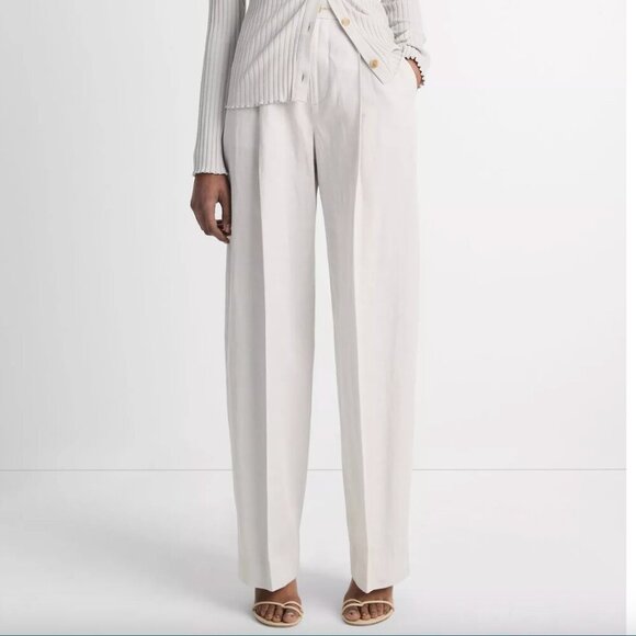 Vince Pants - Vince High Waist Tailored Wide Leg Trouser Pants Cotton Rayon Linen 14 NWT